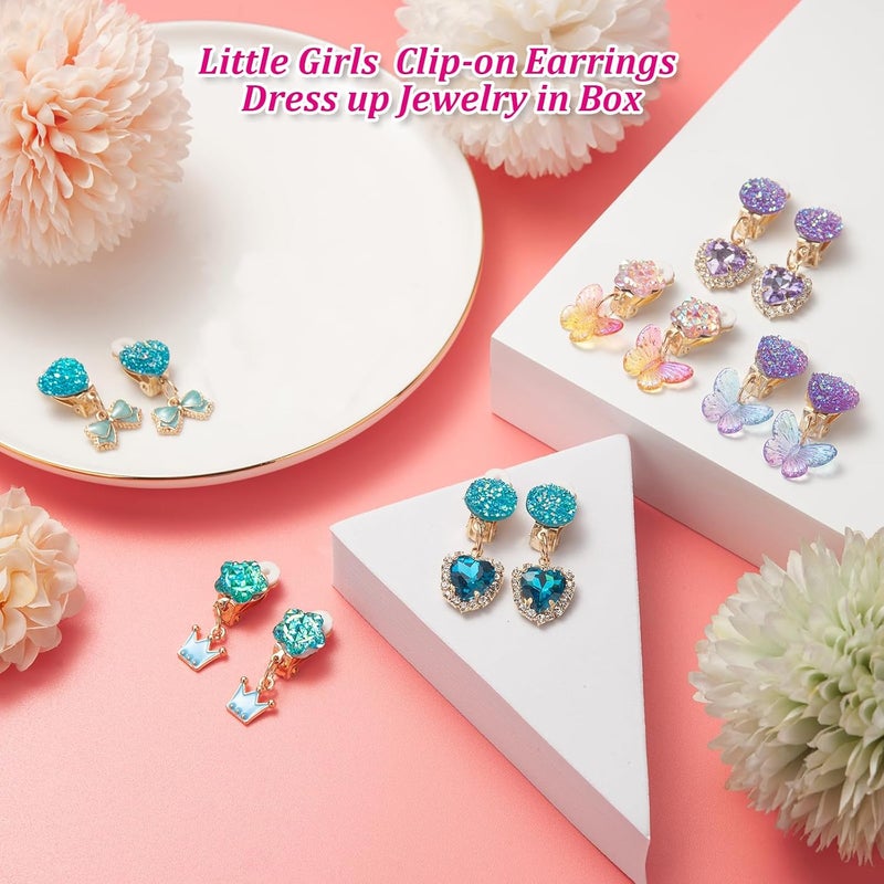 ERDOGLY Clip on Earrings for Girls, 16Pcs Kids Clip on Earrings for Little Girls Dangle Stick on Earring Party Favor, Toddler Earring Princess Pretend Play Dress up Jewelry Gifts - Image 3